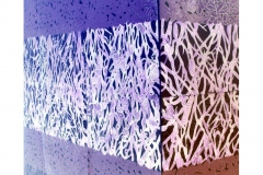 Digital rendering of abstract patterned microscopic-like imagery on rectangular 3D box form.