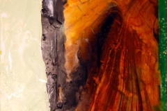 encaustic and oil collage of a digital photograph of a rock face from Death Valley, CA printed on linen