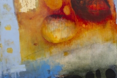 Colorful splotches fill the composition with interacting circle and square forms.