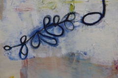 Colorful abstract oil painting with varying paint application techniques , as well as reductions techniques.