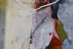 Colorful abstract oil painting with chunky color application and bunny ears