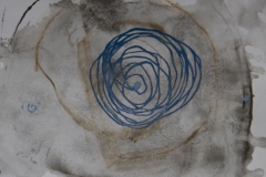 Loose abstract drawing with big cloudy ink splotch and swirly line