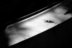 Black and white photograph of a boat detail
