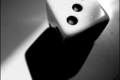 Black and white photograph of dice