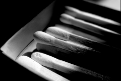 Black and white photograph of a box of matches