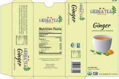 Product design for a box of Organic Herbal tea made in France. On the front is a quaint cup of Ginger tea , stating the tea “Supports Healthy Digestion”.