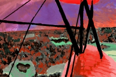 View from a bi-plane using red as the primary color and green and purple as hue extension contrast secondary colors.