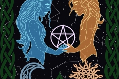 Female figures with horns and star.