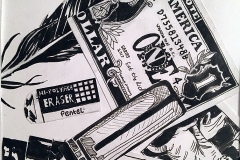 Money, lighter, eraser.