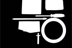 Scanned tools on black background.