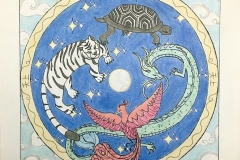 Circle with tiger, turtle, dragon and bird.