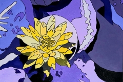 Yellow lotus as the primary color and purple pads as the hue extension contrast color.
