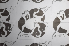 Series of patterns using shapes from nature, plants and octopuses, garden tools and knives.