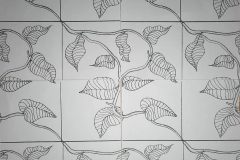 Series of patterns using shapes from nature, plants and octopuses, garden tools and knives.