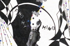Woman surrounded by abstract marks and “Find My Mind” in letters.