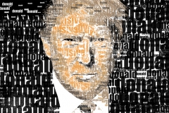 A portrait of Donald Trump using letterforms.