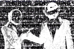 A portrait of Daft Punk using letterforms.