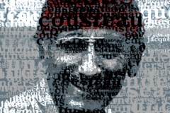 A portrait of Jacques Cousteau using letterforms.