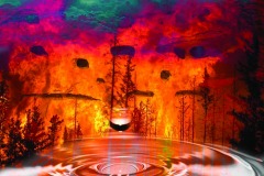 A fiery scene, composite landscape blending earth, air, fire and water.