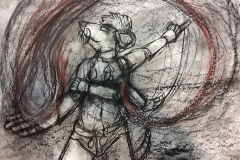 an action cartoony rat drawing with lots of gestural line making suggesting a lot of movement.