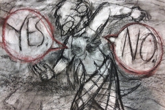 An action cartoony rat drawing with lots of gestural line making suggesting a lot of movement.
