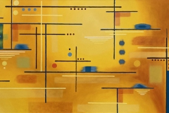 colorful geometric painting of lines intersecting with dots.