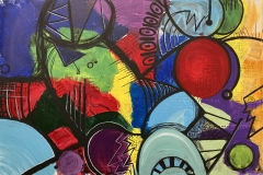 colorful jumble of loose geometric forms interacting.