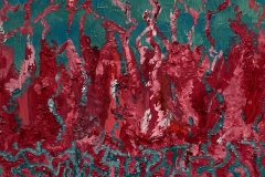 abstract chunky gradient of green and red combining in strands.