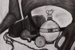 charcoal drawing of objects.