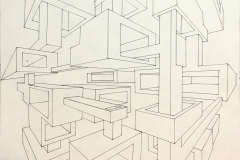 two point perspective drawing of box forms receding into space.