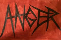 Anger in angular lettering on red background.