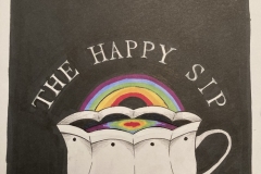 The Happy Sip with a teacup and rainbow.