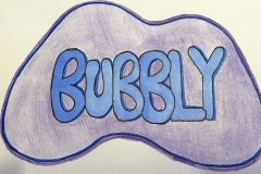 Bubbly in rounded letterforms and amoeba-like shape.