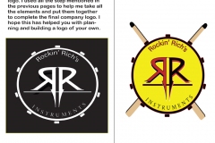 Logo in Black and White and color for Rockin’ Richard’s music shop.