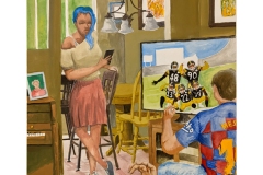 This illustration pays homage to Norman Rockwell’s illustration of Freedom from Want. The illustration portrays a modern day version of Rockwell’s Thanksgiving scene, where the family is no longer sitting around the dinner. The family are either sitting around watch a football game while another member is looking on her cell phone.