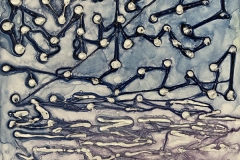A bunch of dots connected by lines throughout the composition, melding together towards the bottom of the panel.