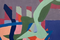 an abstract patchwork of colorful shapes.