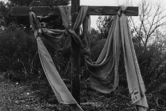 black and white image of Christian cross