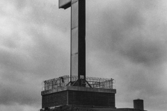 black and white image of huge Christian cross