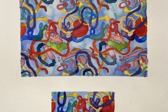 A repeating pattern of colorful chunky tube-like forms.