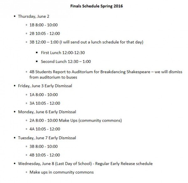 GPA Spring Finals Schedule