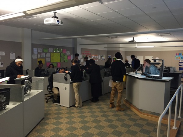 Making learning fun: Ms. Ruoff’s Spanish III class: Each student picks a flashcard with a body part and creates a reason for a health concern, which they then discuss with each other in interviews, in Spanish, of course.