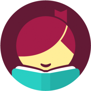 Libby icon - illustration of girl with red hair reading a book